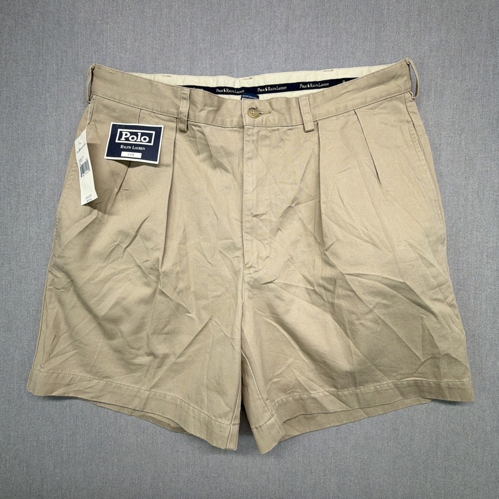 VTG Polo Ralph Lauren Andrew Short Men 34 Beige Pleated Chino Khaki NWT